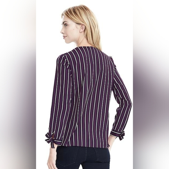 Banana Republic Stripe The Cuff Blouse Secret Plum - Picture 2 of 10